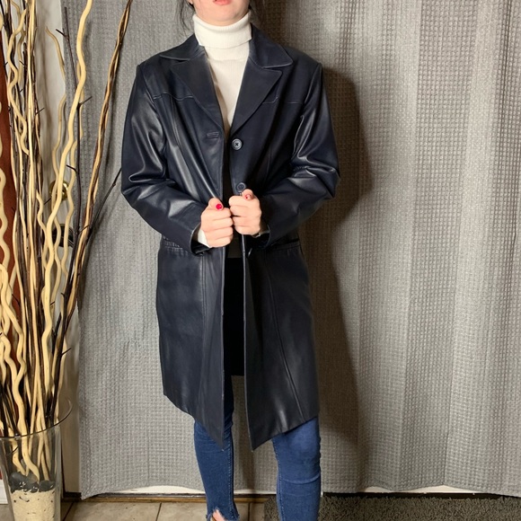 Preston & York Jackets & Blazers - Preston & York Navy Lambskin Leather MidThigh Coat